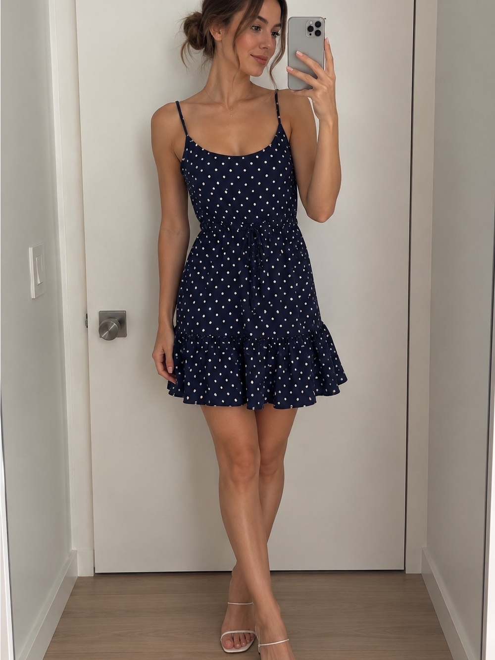Joe Fresh Navy Polka Dot Spaghetti-Strap Mini Dress